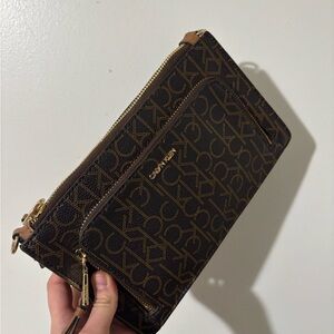 Calvin Klein Dark Brown Monogram Wristlet